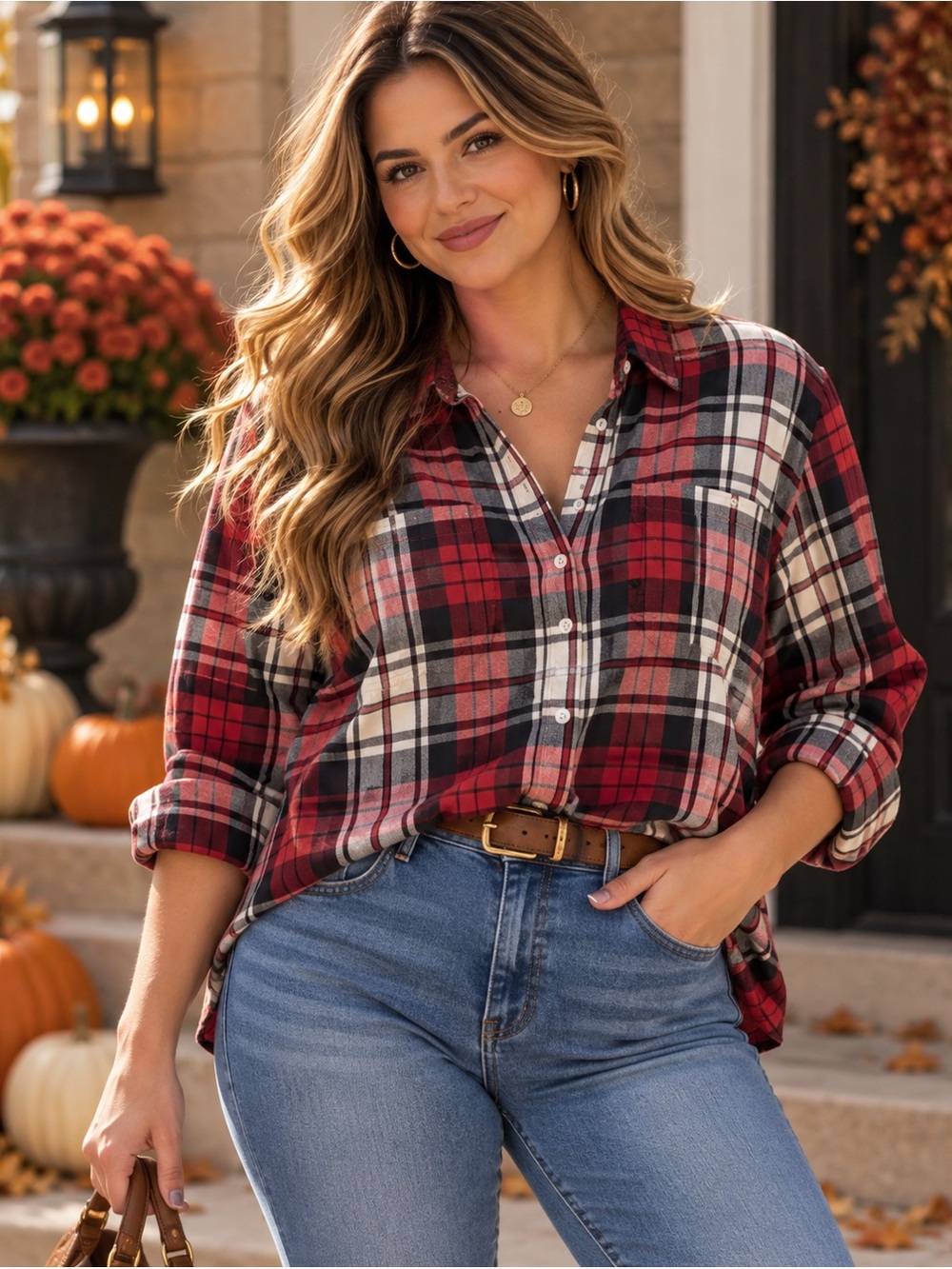 Lauren Ralph Lauren Red Plaid Button-Down Flannel Shirt